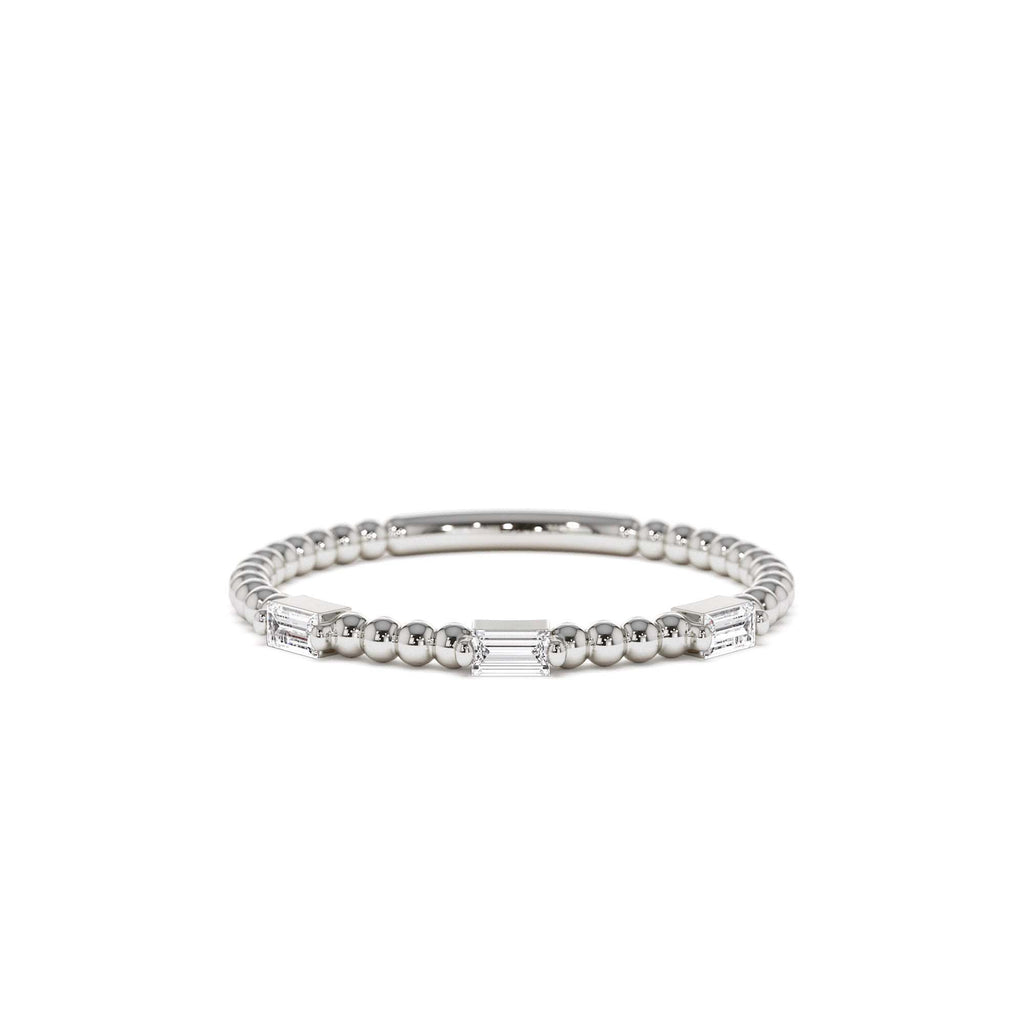Minimalist Beaded Baguette Diamond Ring in 14K Gold — view 4