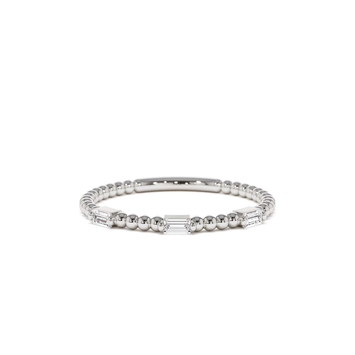 Minimalist Beaded Baguette Diamond Ring in 14K Gold — view 4