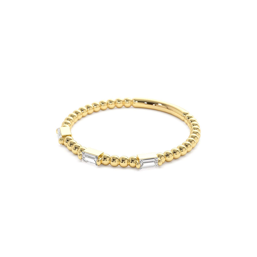 Minimalist Beaded Baguette Diamond Ring in 14K Gold — view 2
