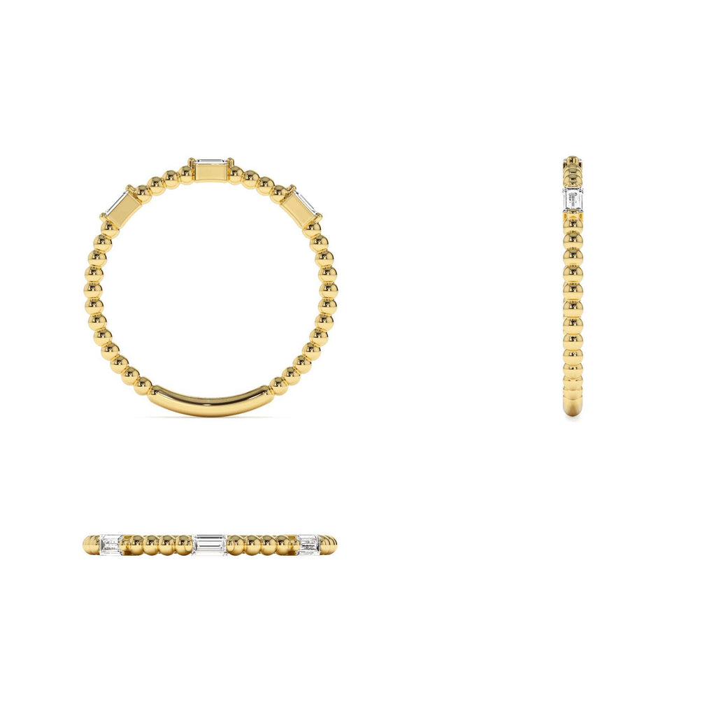 Minimalist Beaded Baguette Diamond Ring in 14K Gold — view 3
