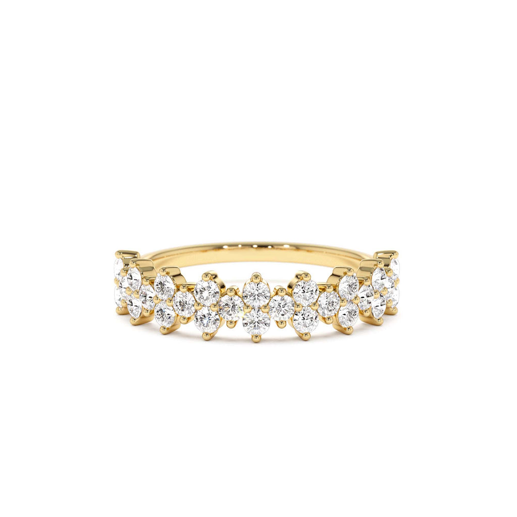Cluster Diamond Half Eternity Wedding Band in 14K Gold — view 1