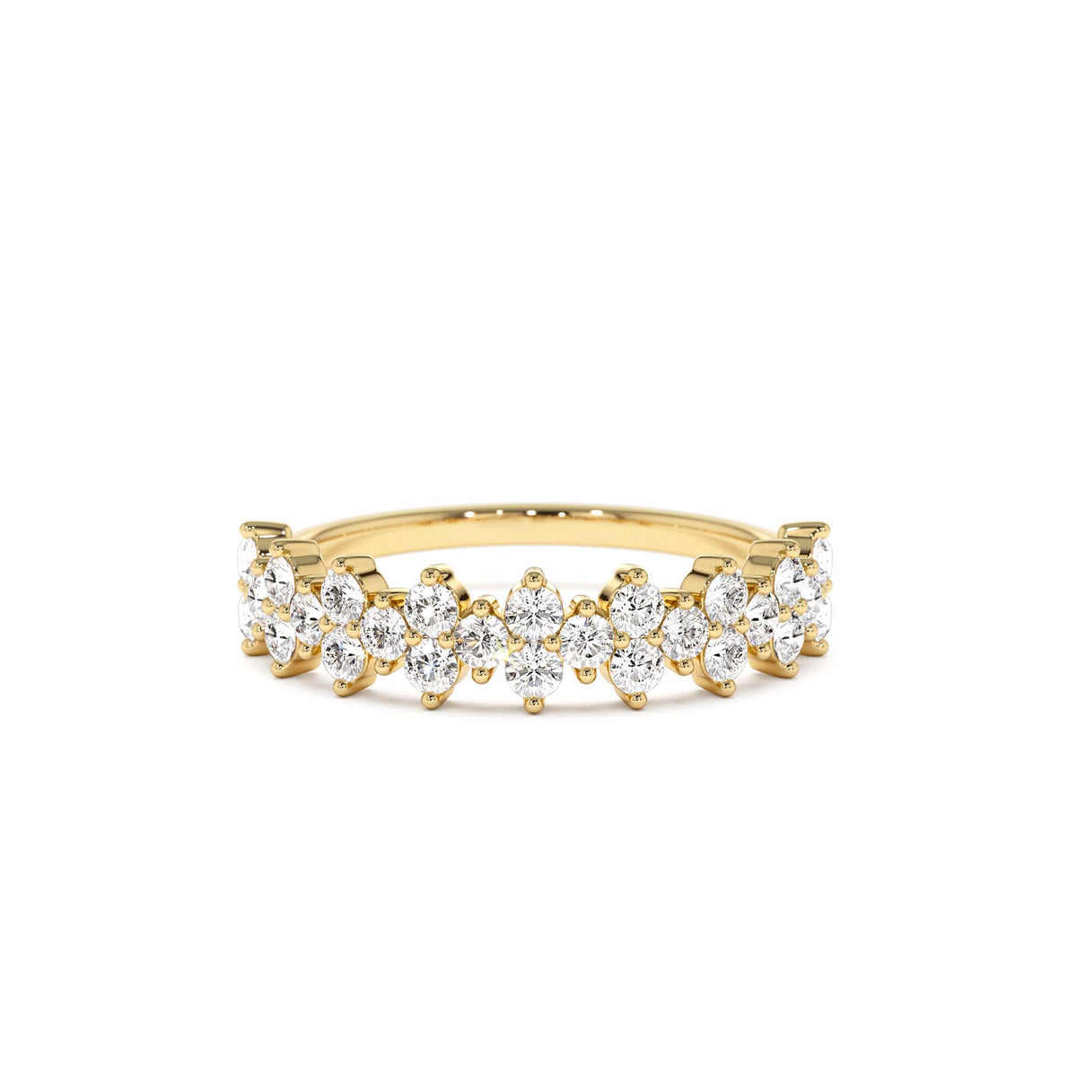 Cluster Diamond Half Eternity Wedding Band in 14K Gold — view 1