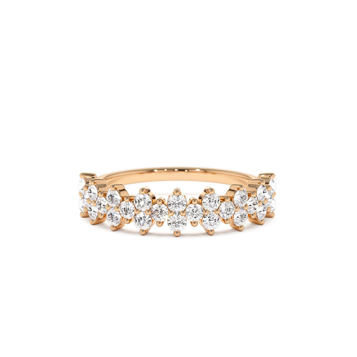 Cluster Diamond Half Eternity Wedding Band in 14K Gold — view 5