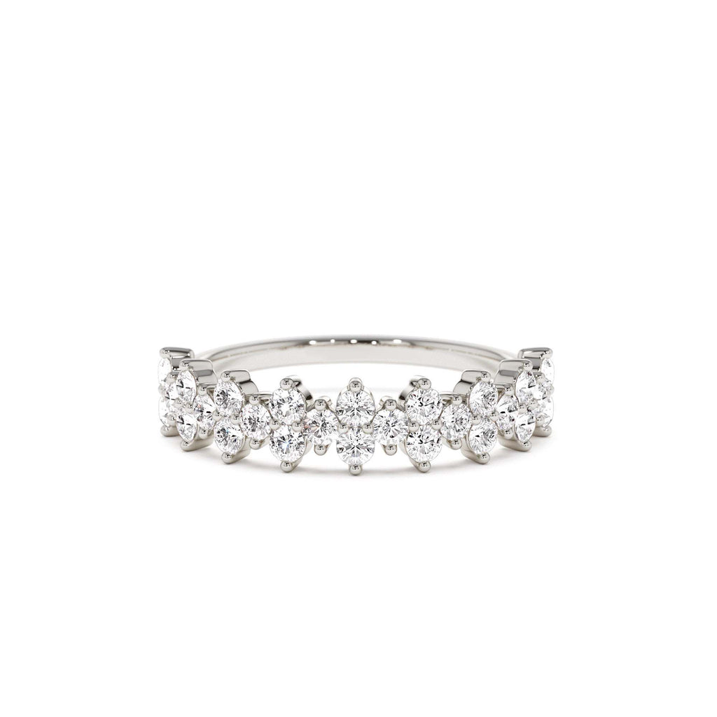 Cluster Diamond Half Eternity Wedding Band in 14K Gold — view 4