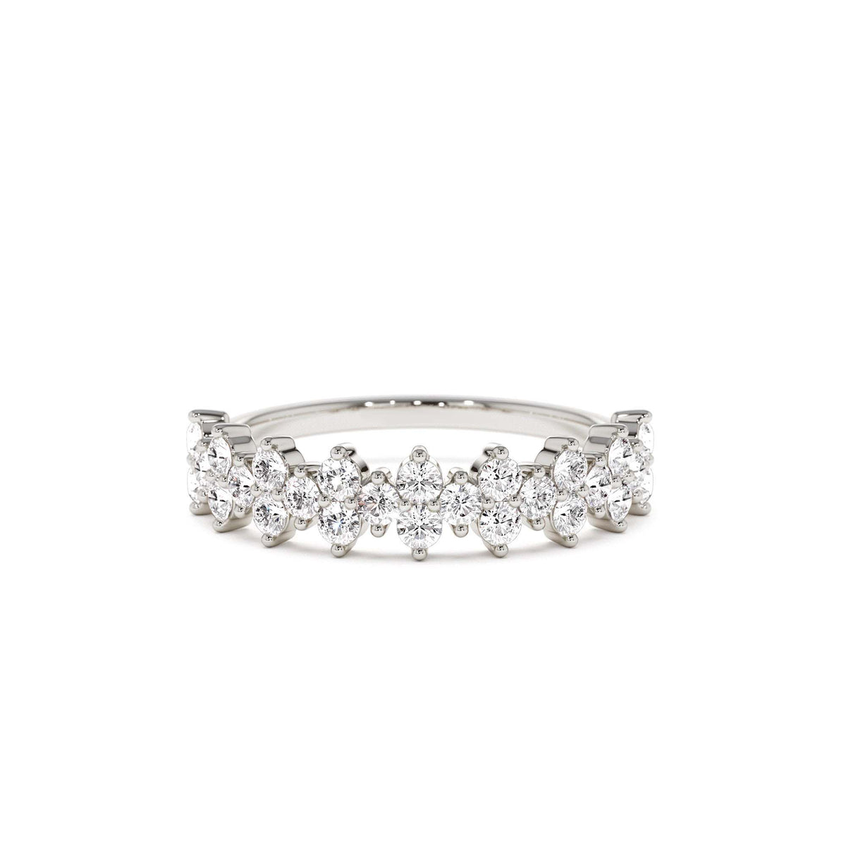 Cluster Diamond Half Eternity Wedding Band in 14K Gold — view 4