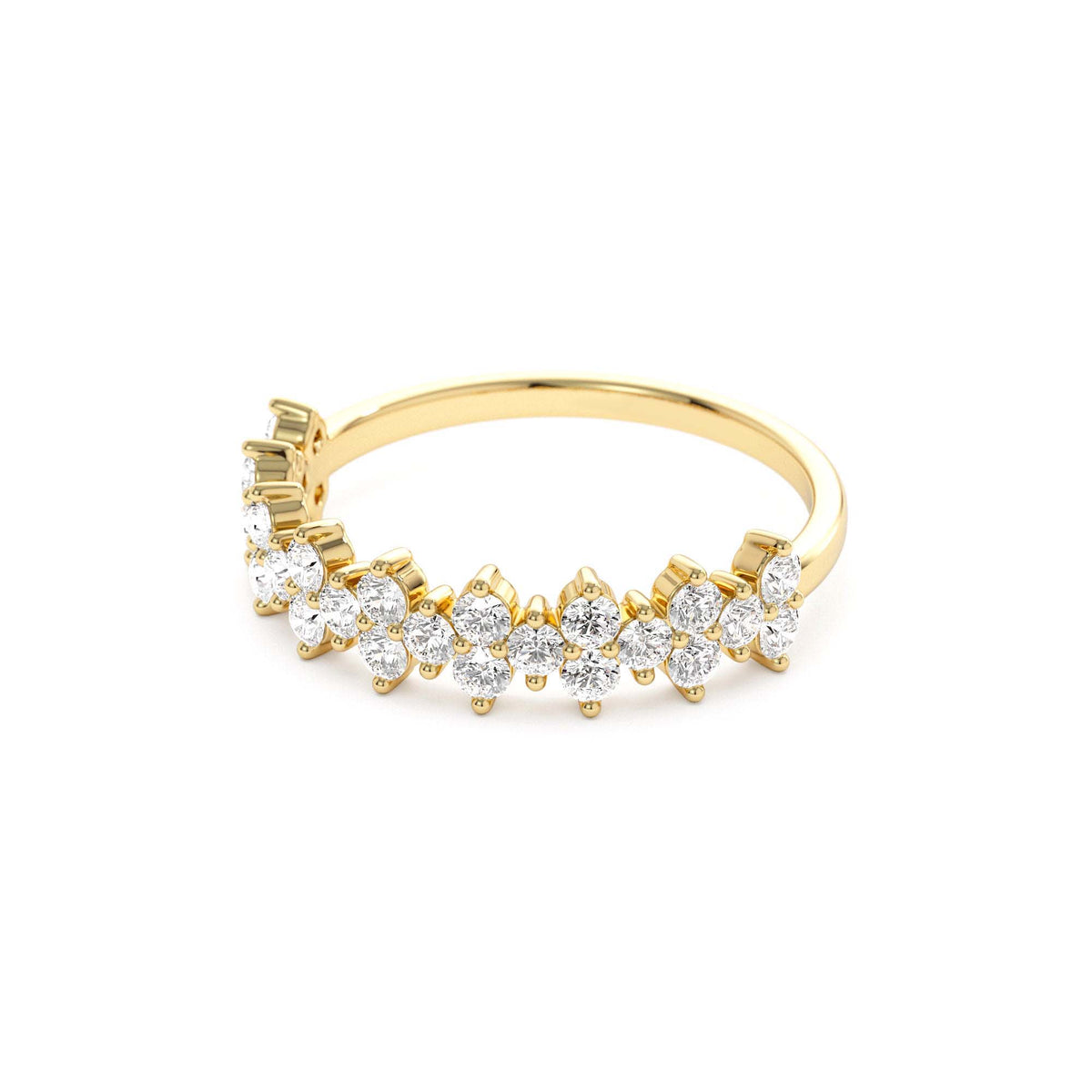 Cluster Diamond Half Eternity Wedding Band in 14K Gold — view 2