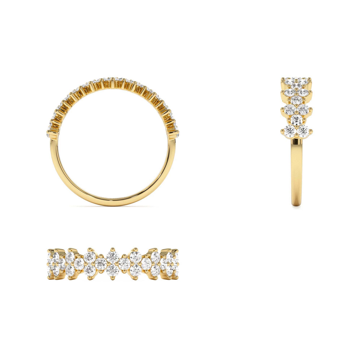 Cluster Diamond Half Eternity Wedding Band in 14K Gold — view 3