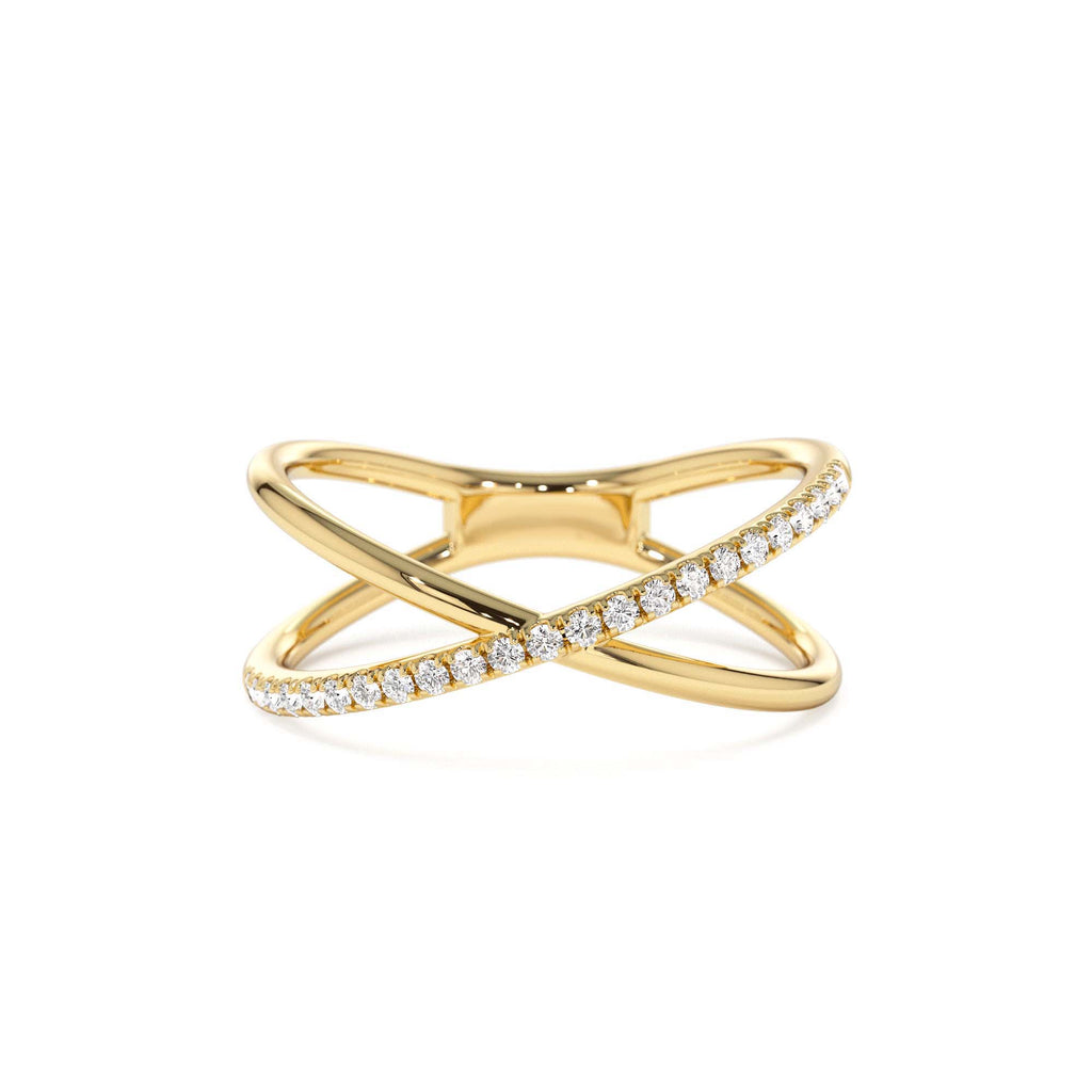 Criss Cross Single Side Diamond Ring in 14K Gold — view 1