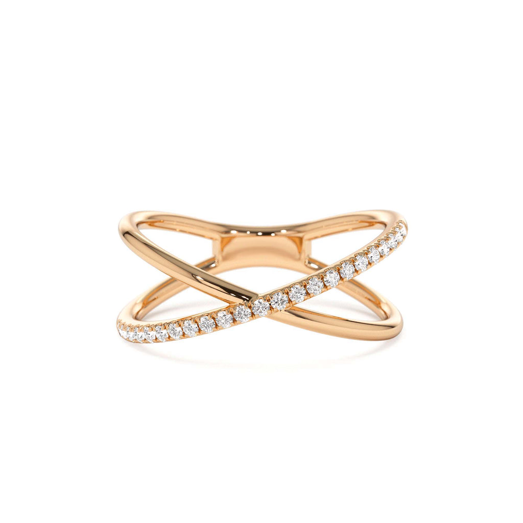 Criss Cross Single Side Diamond Ring in 14K Gold — view 5