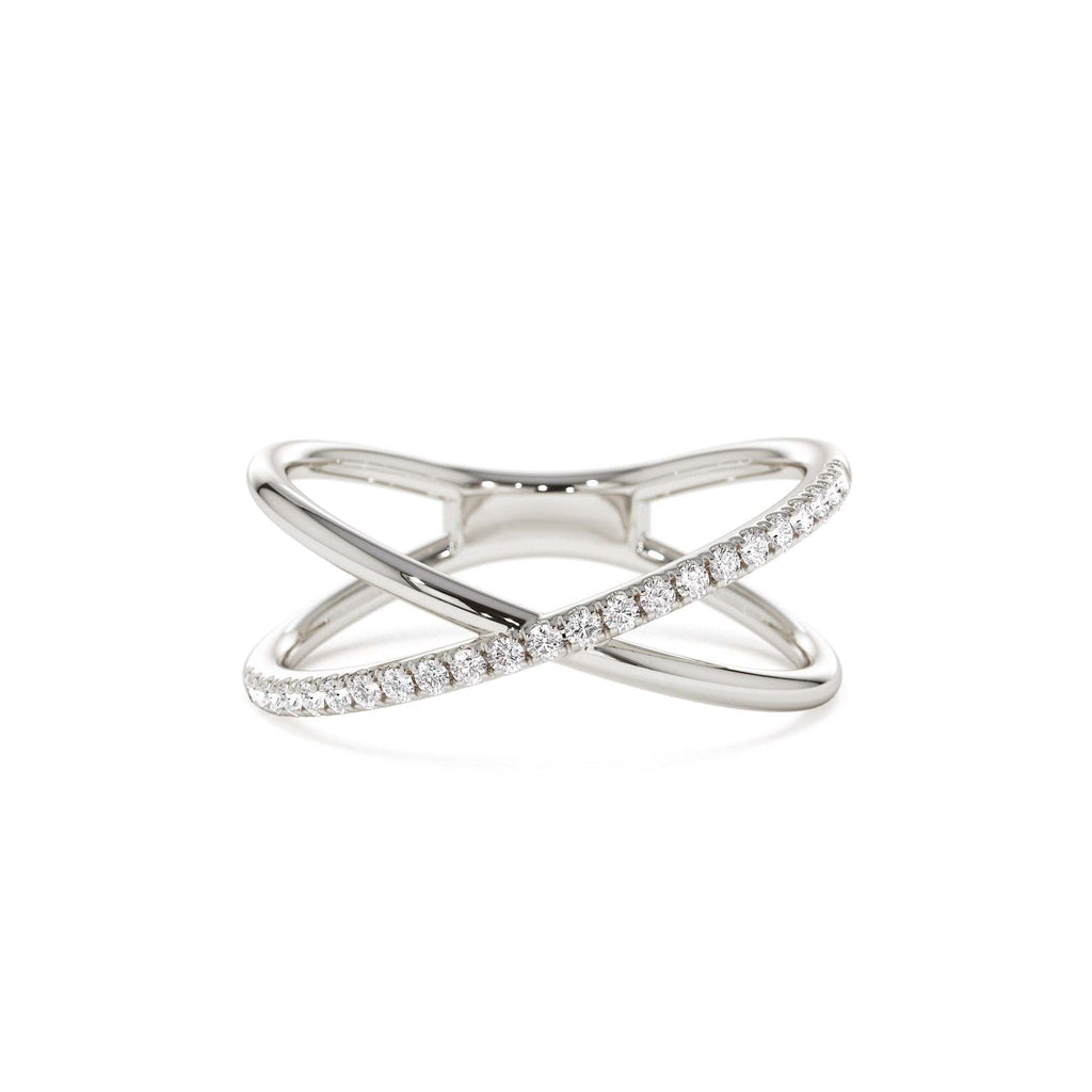Criss Cross Single Side Diamond Ring in 14K Gold — view 4