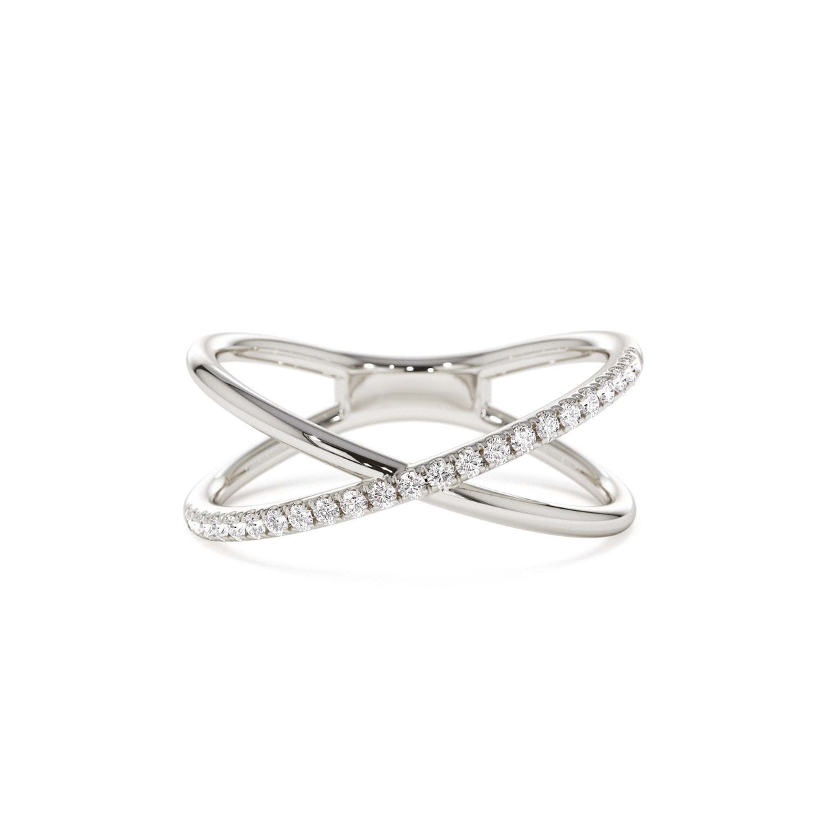 Criss Cross Single Side Diamond Ring in 14K Gold — view 4