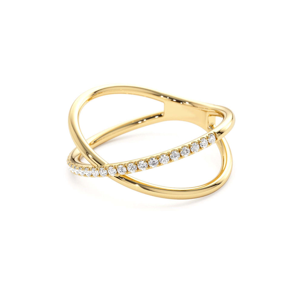 Criss Cross Single Side Diamond Ring in 14K Gold — view 2
