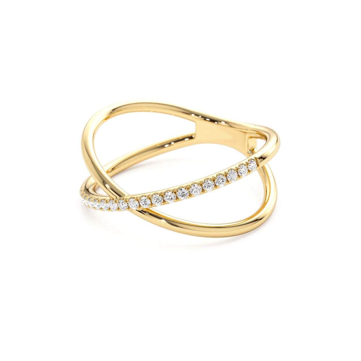 Criss Cross Single Side Diamond Ring in 14K Gold — view 2