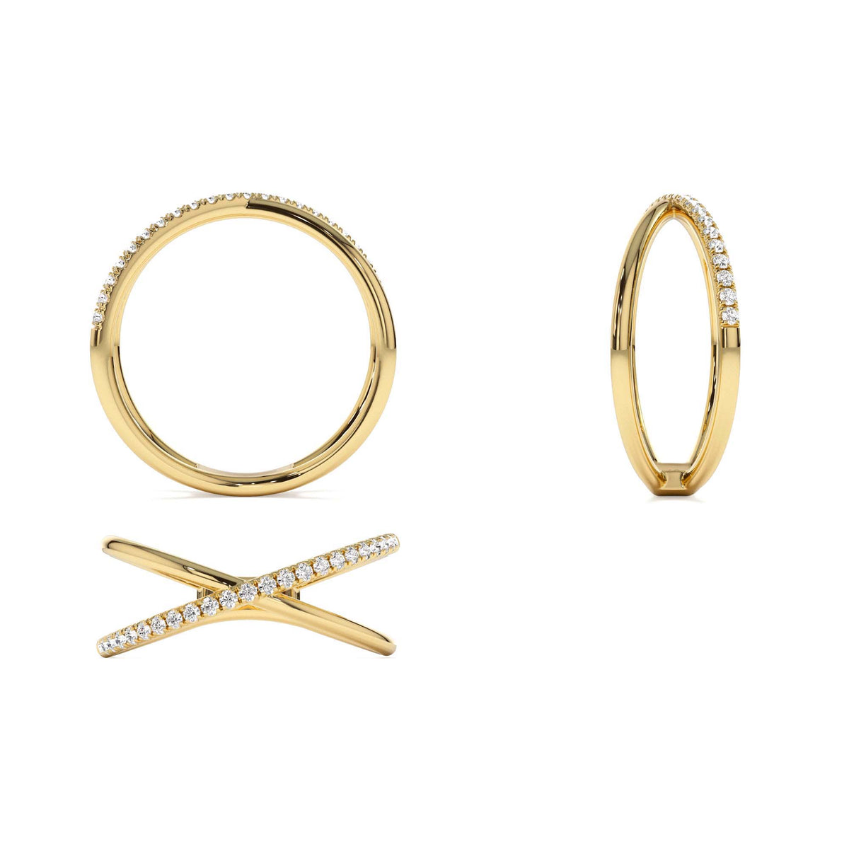 Criss Cross Single Side Diamond Ring in 14K Gold — view 3