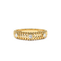 Unique Ribbed Three Stone Diamond Ring in 14K Gold — view 1