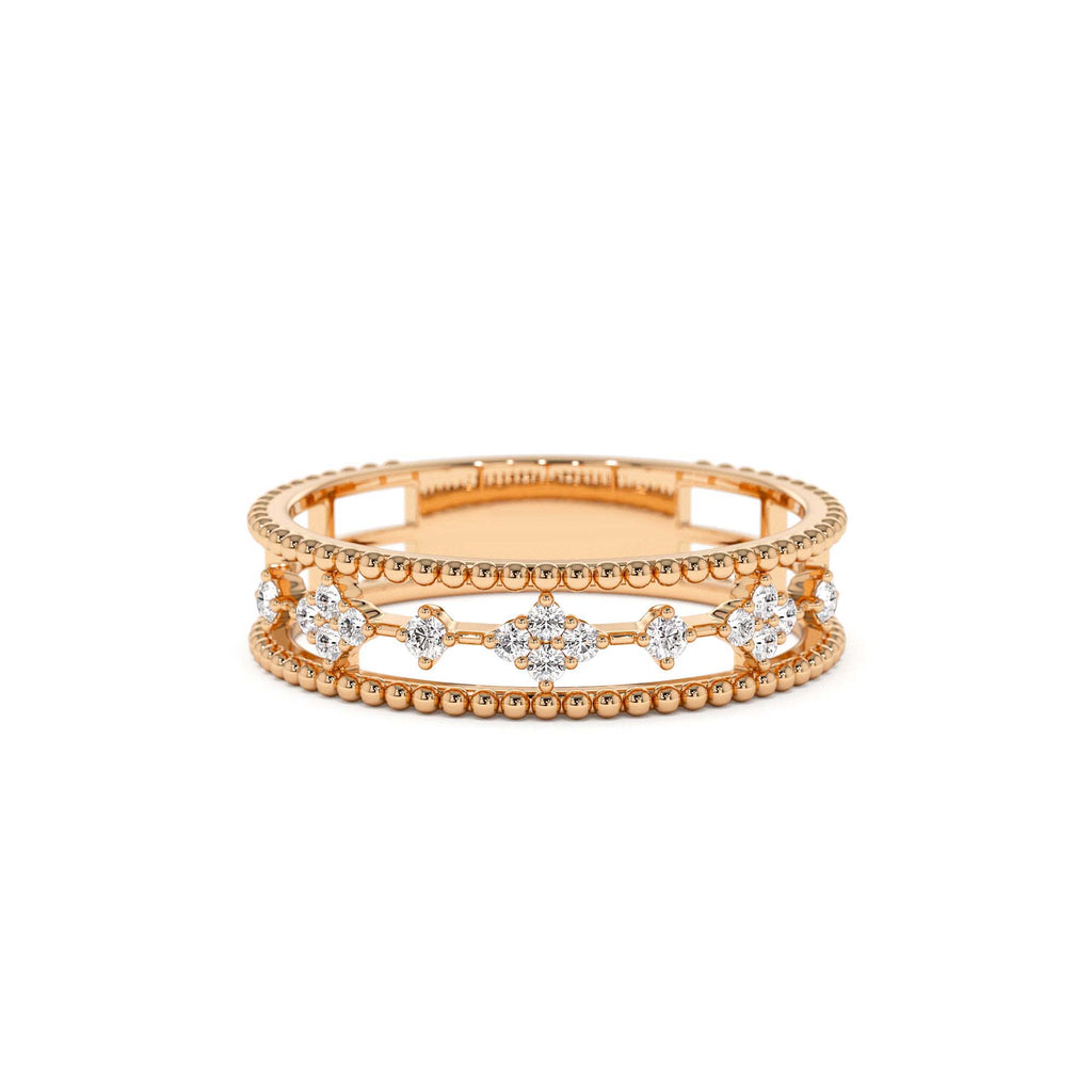 Diamond Statement Ring with Beaded Band in 14K Gold — view 5