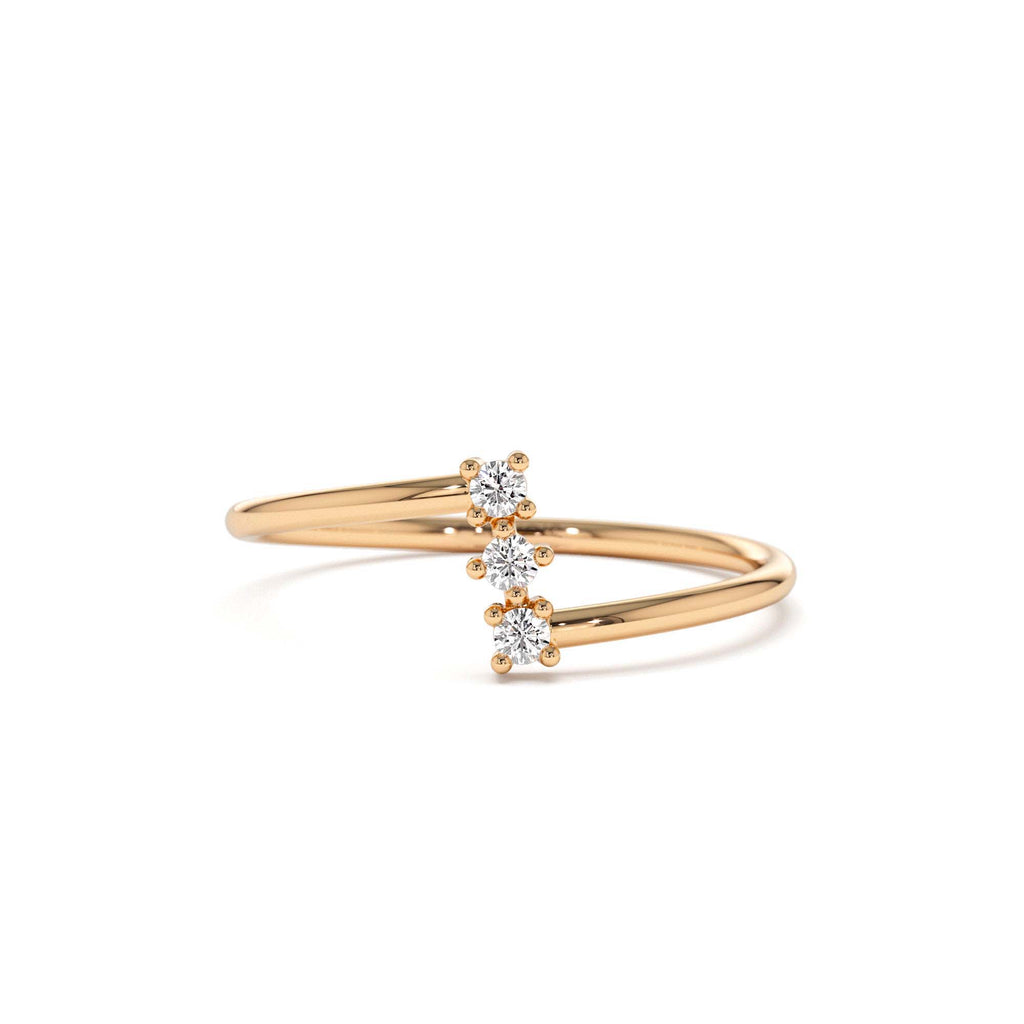 Vertical Three Stone Natural Diamond Ring in 14K Gold — view 5