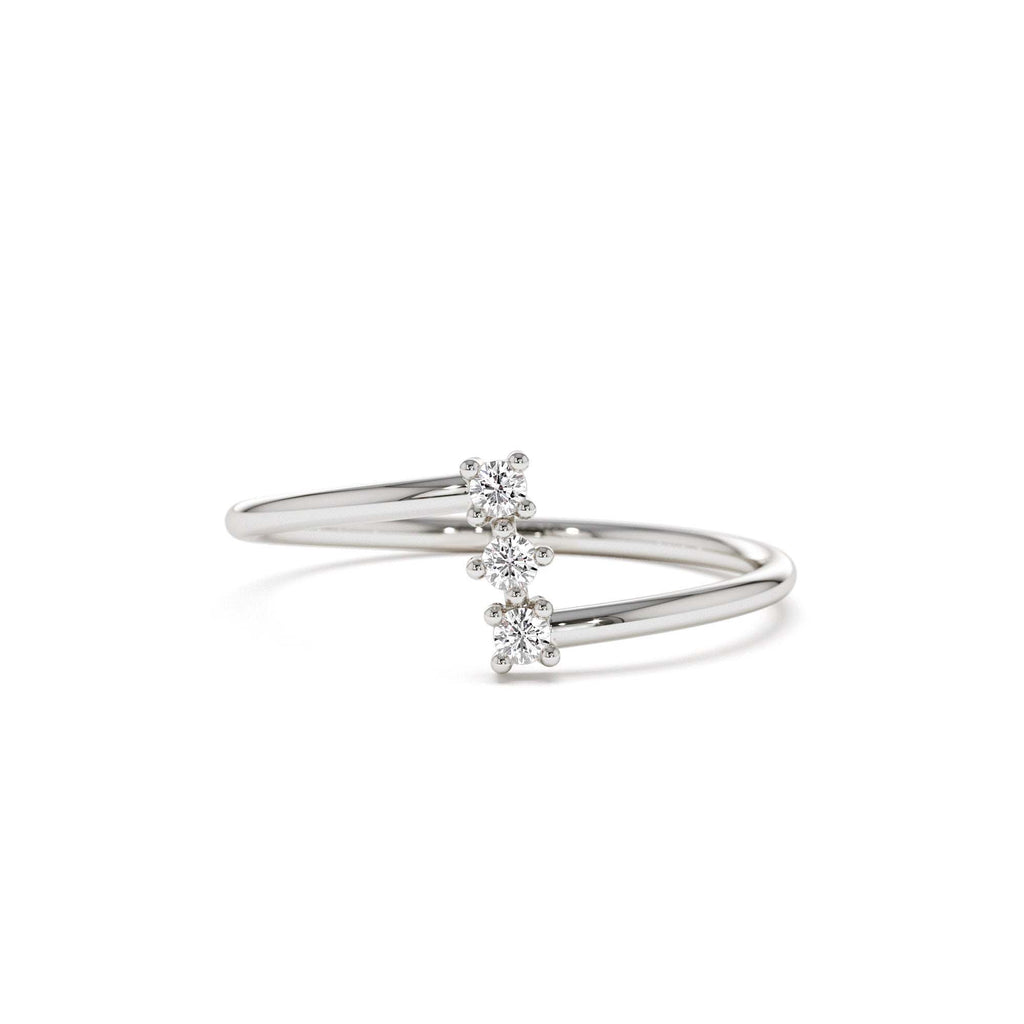 Vertical Three Stone Natural Diamond Ring in 14K Gold — view 4