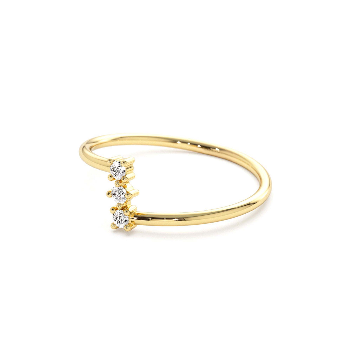 Vertical Three Stone Natural Diamond Ring in 14K Gold — view 2