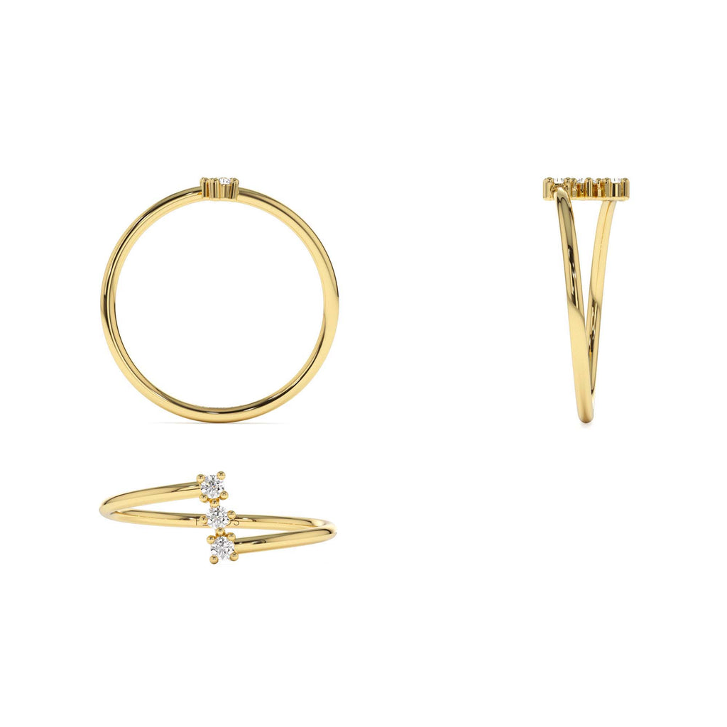 Vertical Three Stone Natural Diamond Ring in 14K Gold — view 3