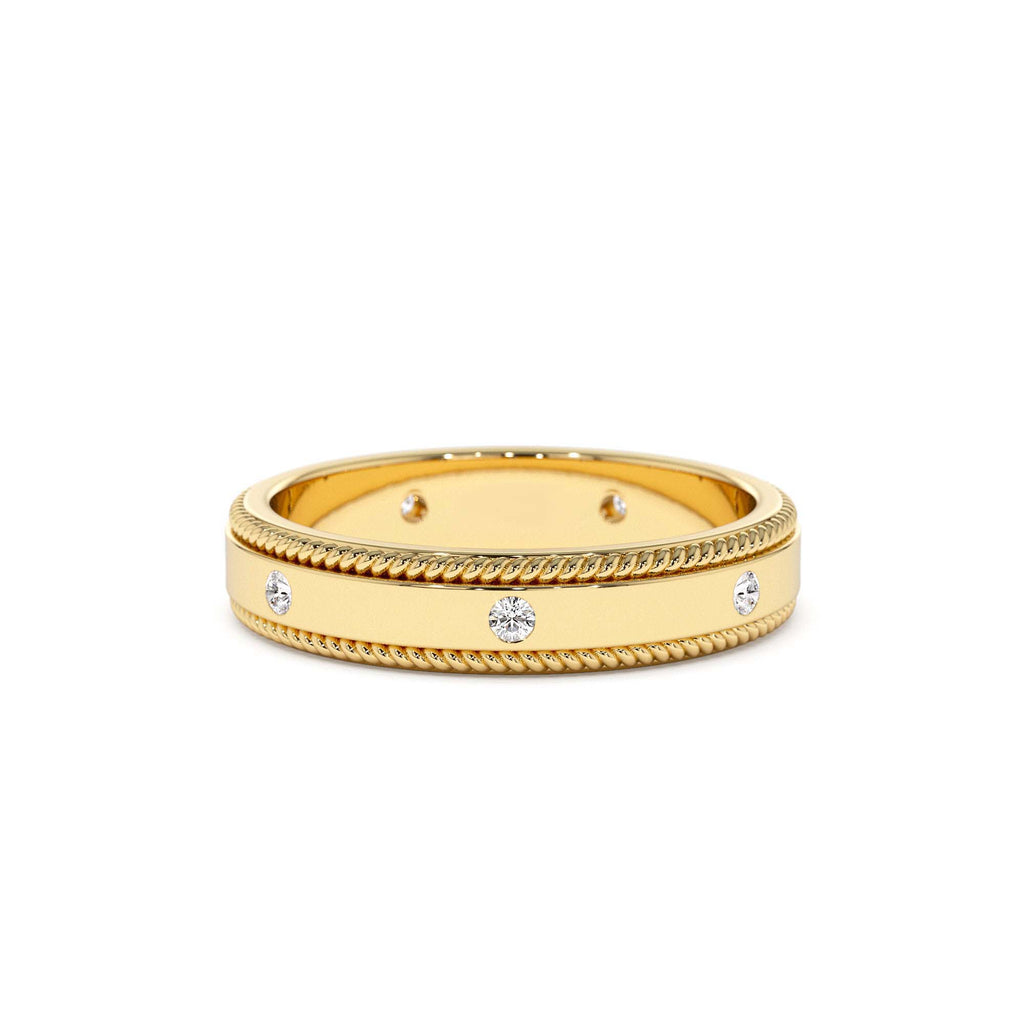 4MM Flat Milgrain Edge Diamond Wedding Band in 14K Gold — view 1
