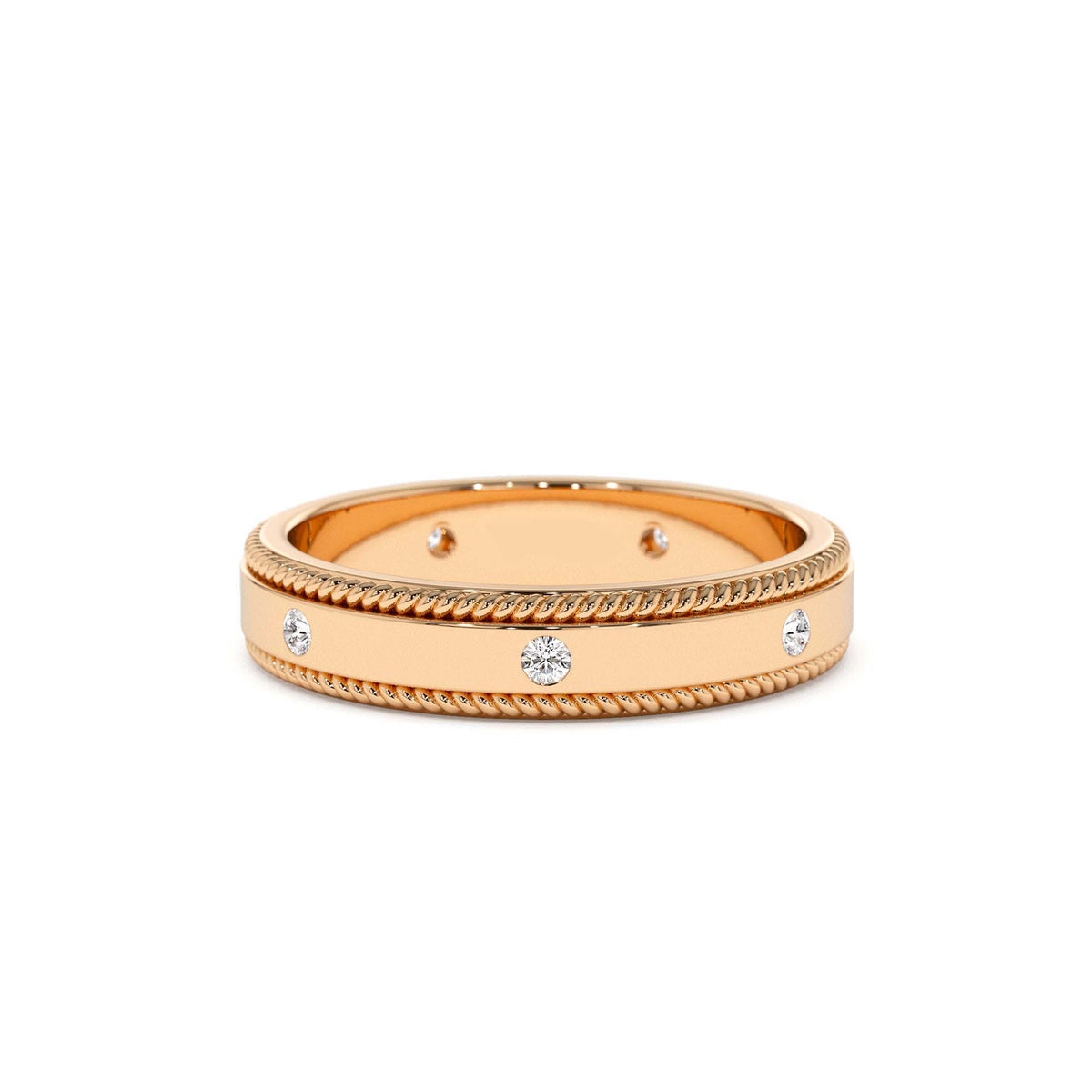 4MM Flat Milgrain Edge Diamond Wedding Band in 14K Gold — view 5