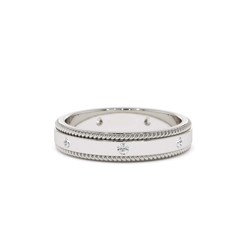 4MM Flat Milgrain Edge Diamond Wedding Band in 14K Gold — view 4