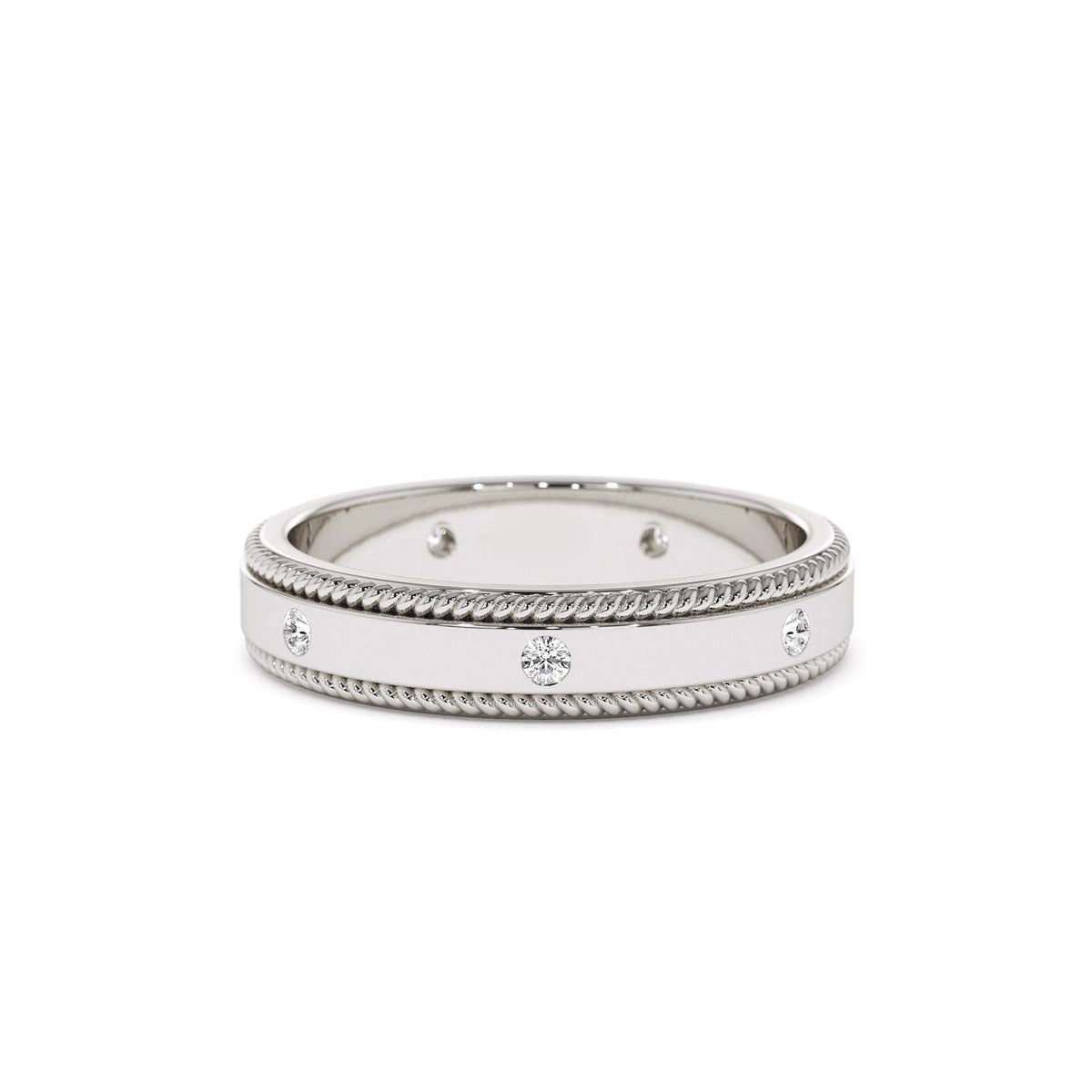 4MM Flat Milgrain Edge Diamond Wedding Band in 14K Gold — view 4