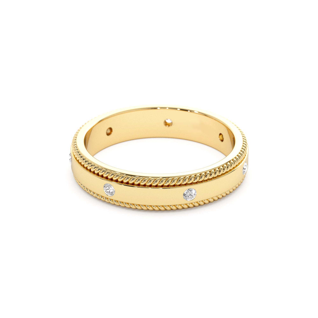 4MM Flat Milgrain Edge Diamond Wedding Band in 14K Gold — view 2