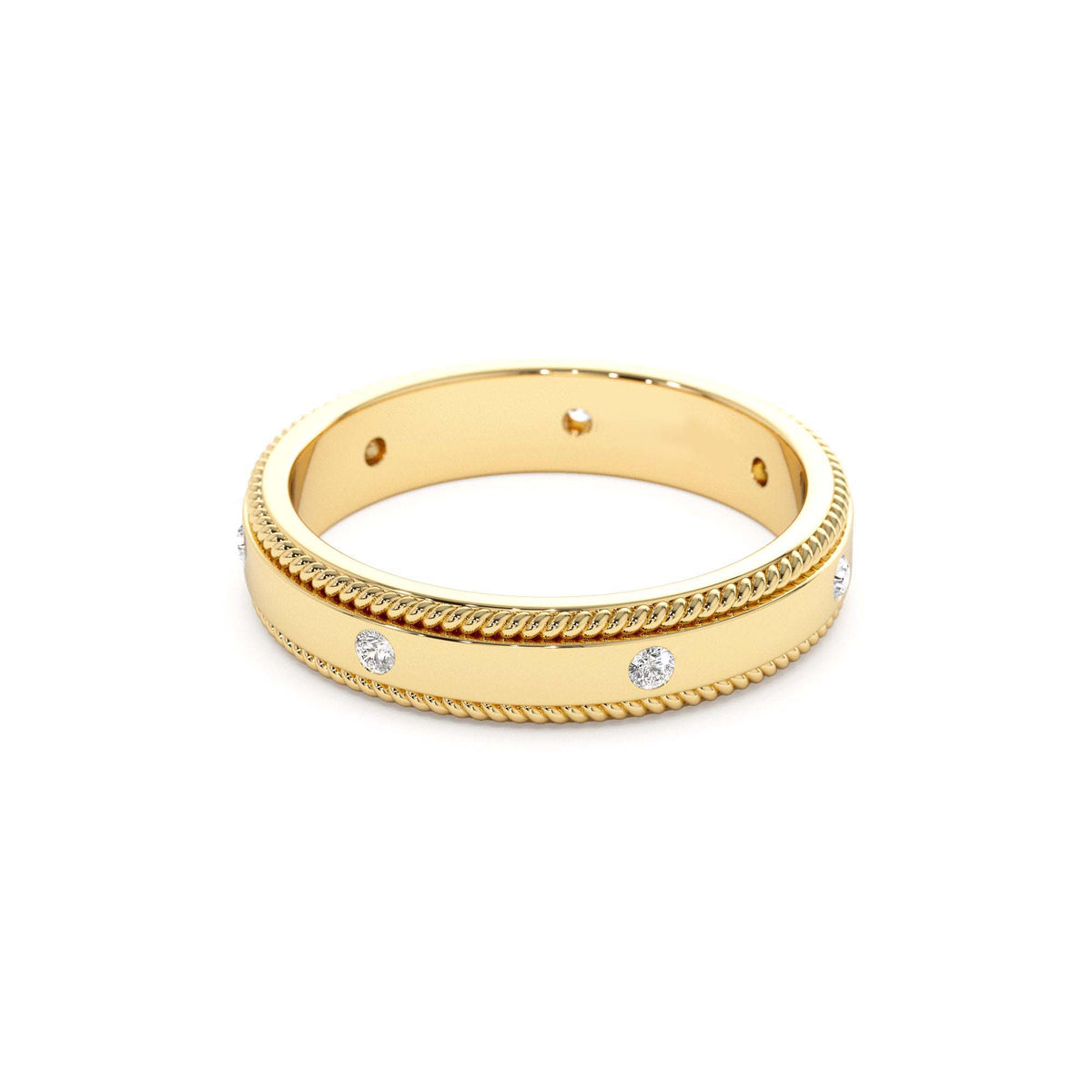 4MM Flat Milgrain Edge Diamond Wedding Band in 14K Gold — view 2