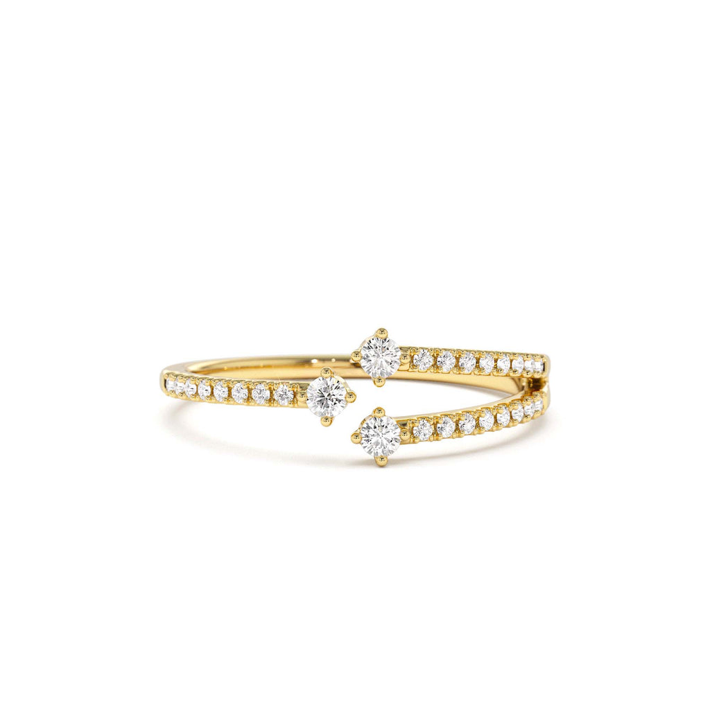 Unique Diamond Crossover Ring For Women in 14K Gold — view 1