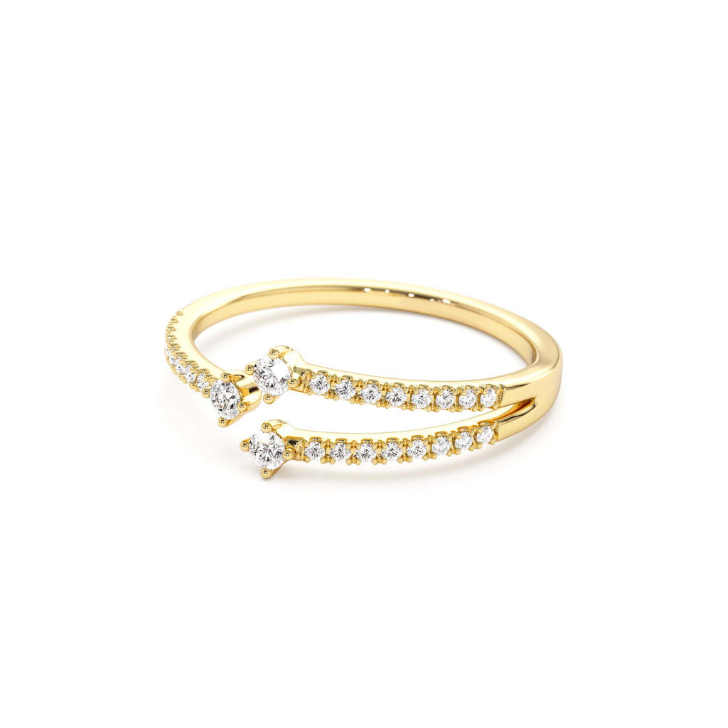 Unique Diamond Crossover Ring For Women in 14K Gold — view 2