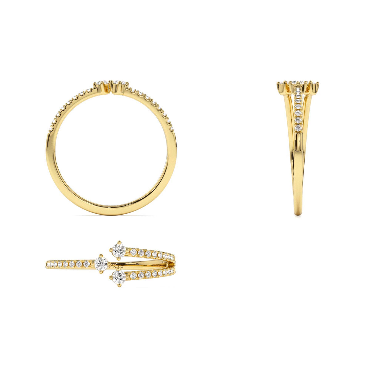 Unique Diamond Crossover Ring For Women in 14K Gold — view 3