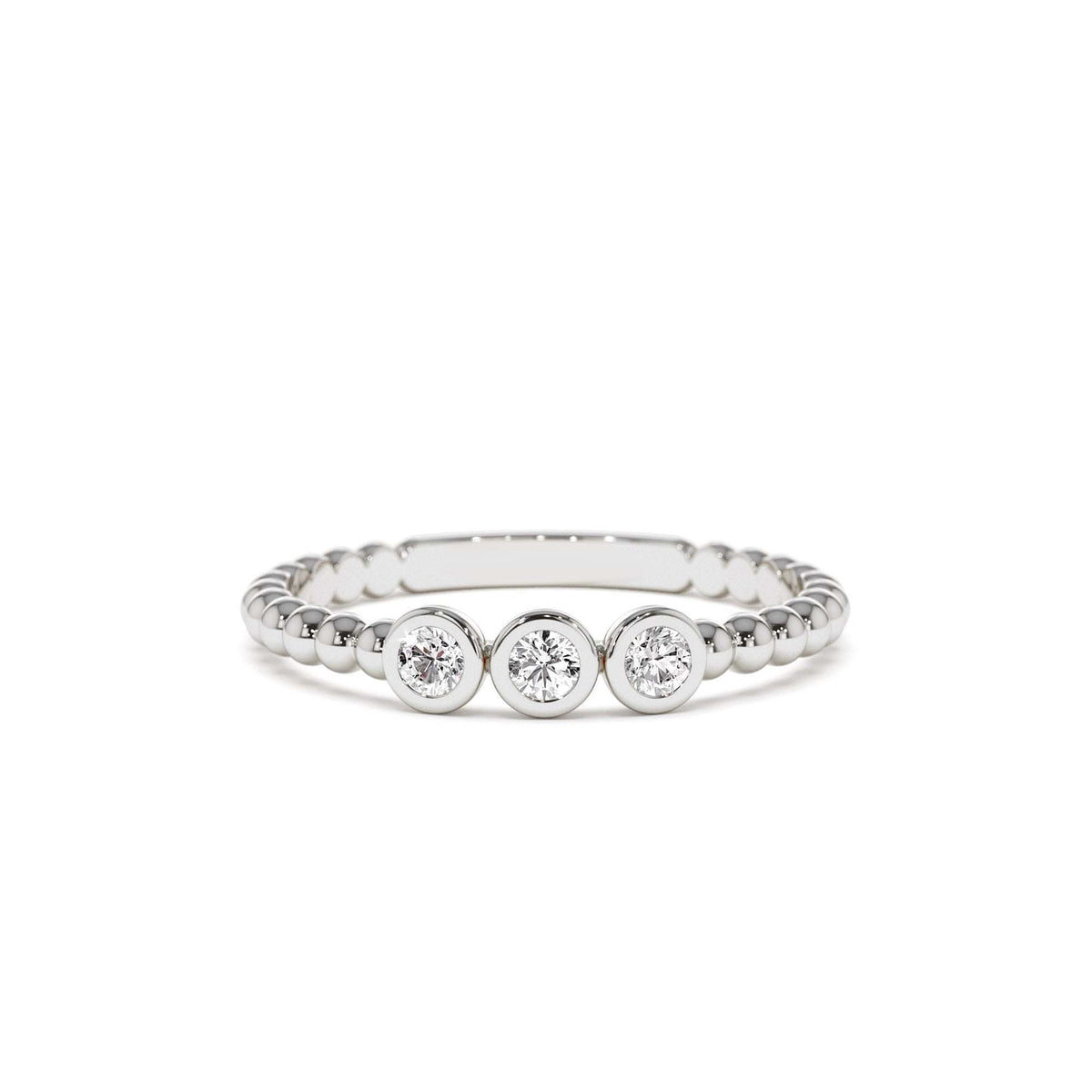 Beaded Three Stone Diamond Ring in 14K Gold — view 4