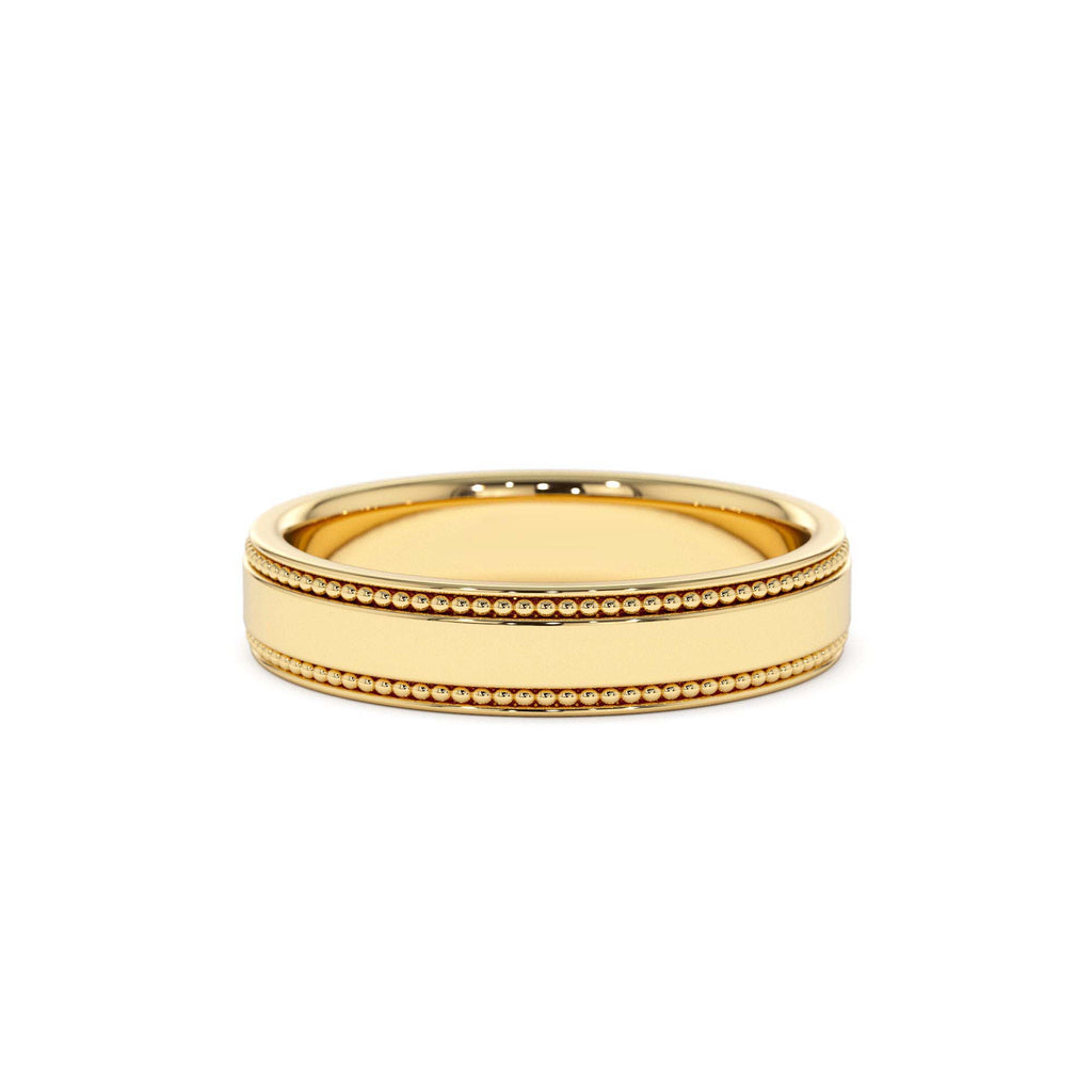 4MM Flat Milgrain Edge Wedding Band in 14K Gold — view 1