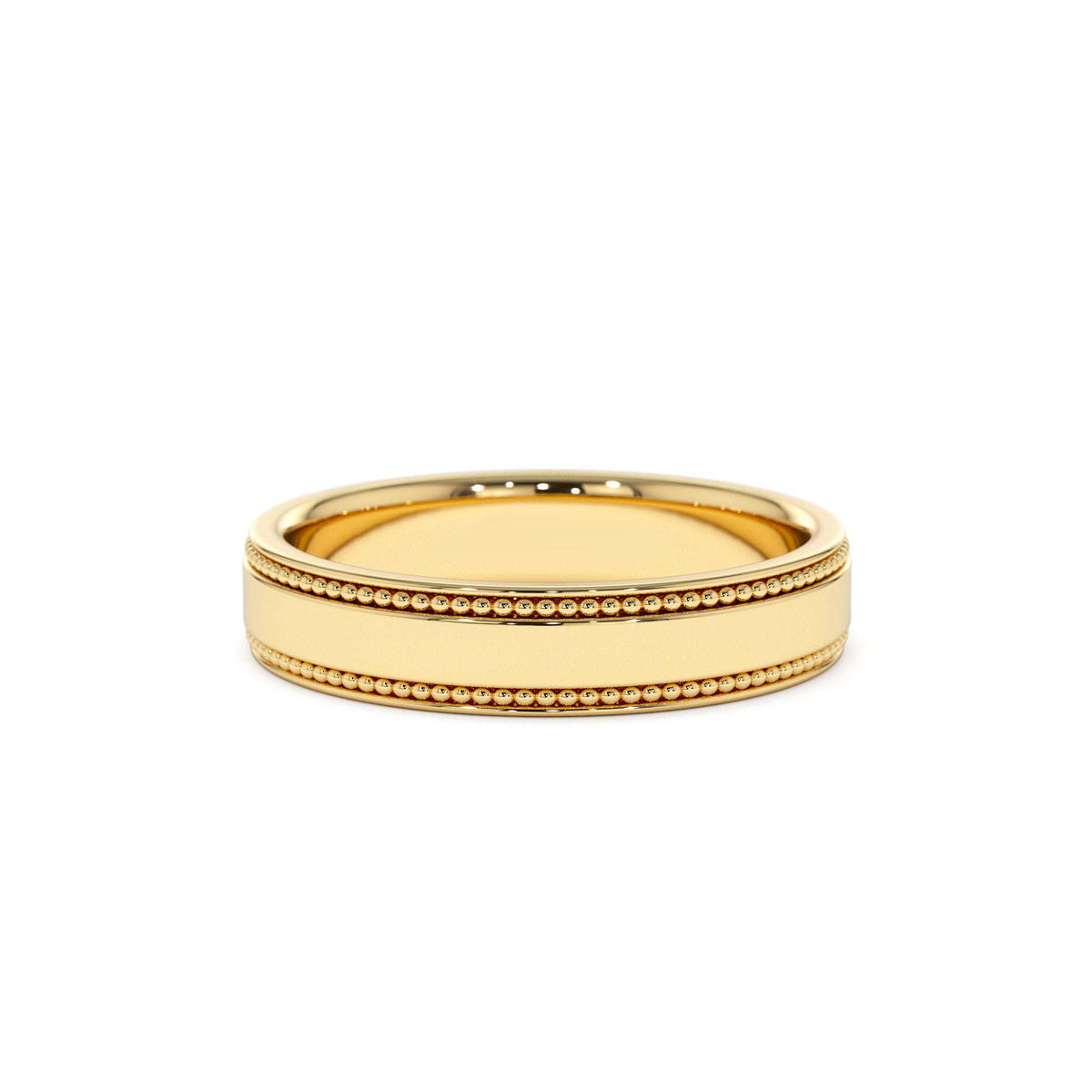 4MM Flat Milgrain Edge Wedding Band in 14K Gold — view 1