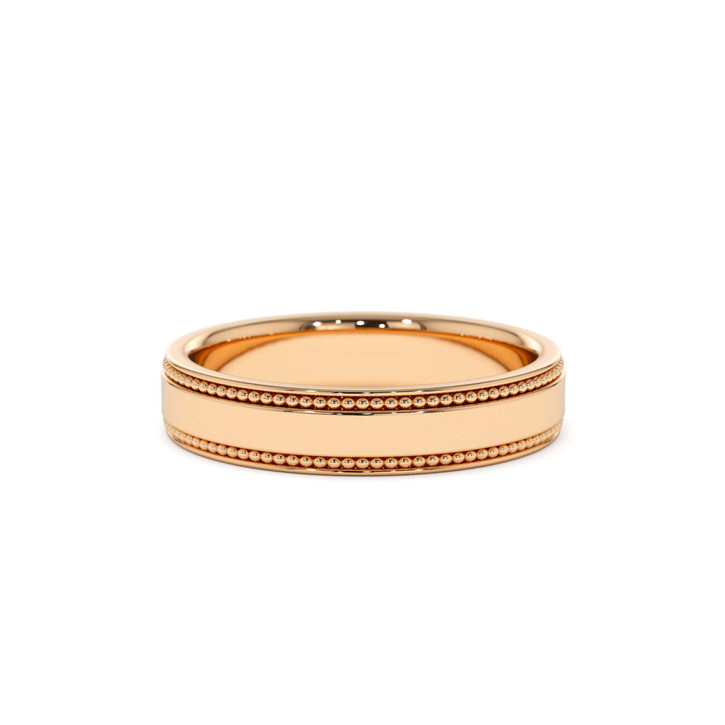 4MM Flat Milgrain Edge Wedding Band in 14K Gold — view 5