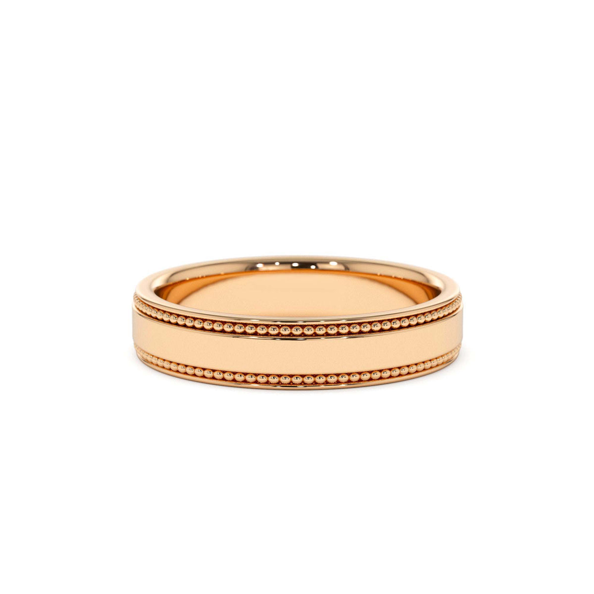 4MM Flat Milgrain Edge Wedding Band in 14K Gold — view 5