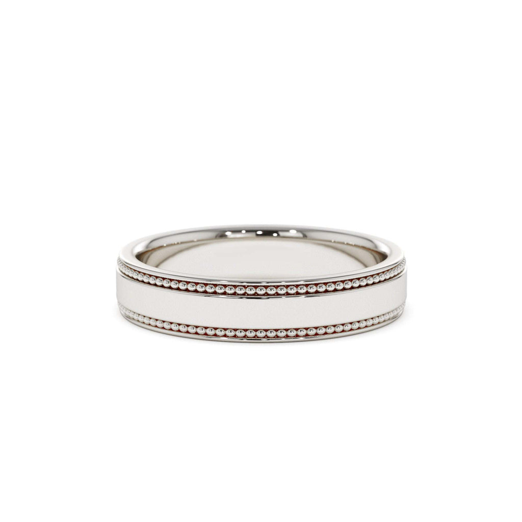 4MM Flat Milgrain Edge Wedding Band in 14K Gold — view 4