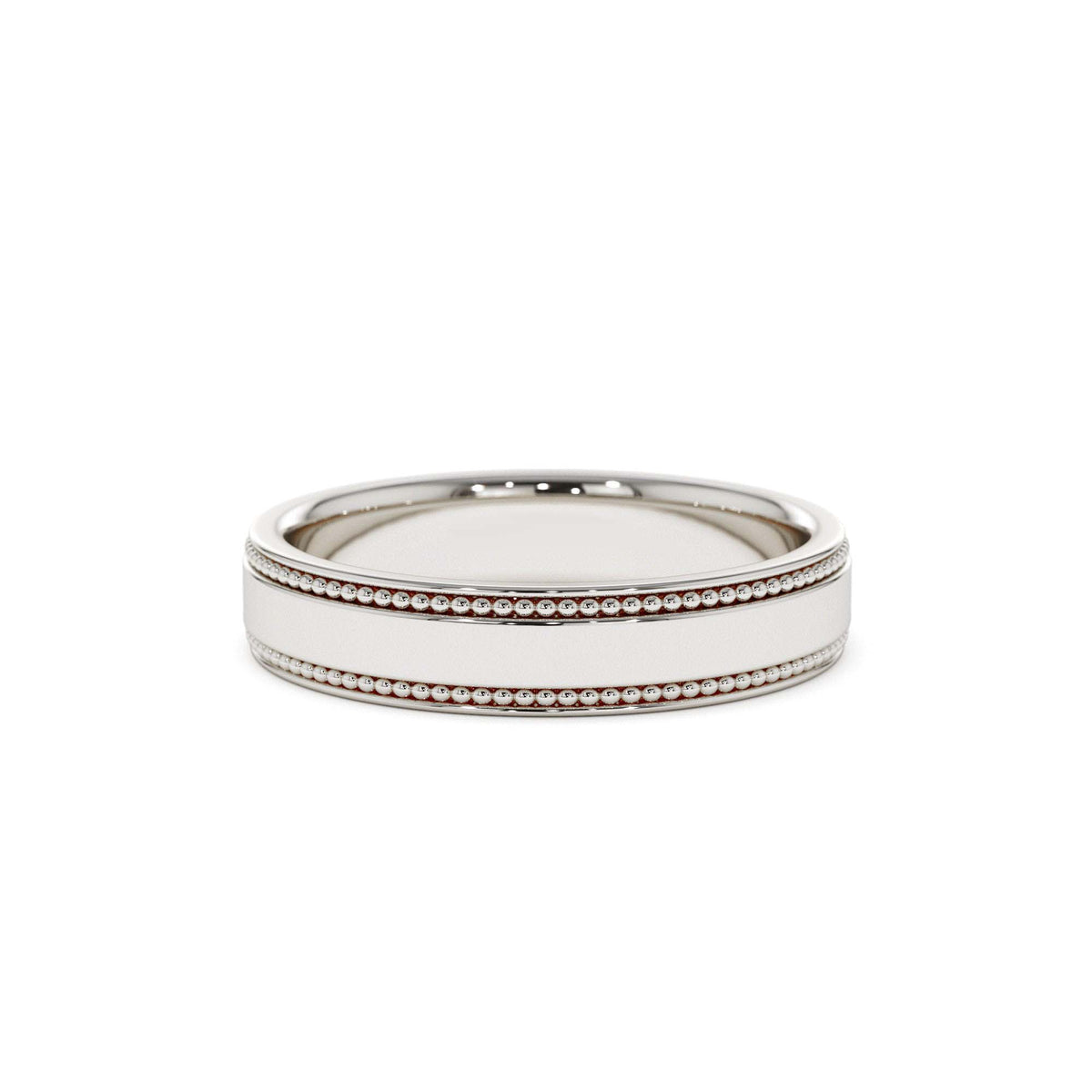 4MM Flat Milgrain Edge Wedding Band in 14K Gold — view 4