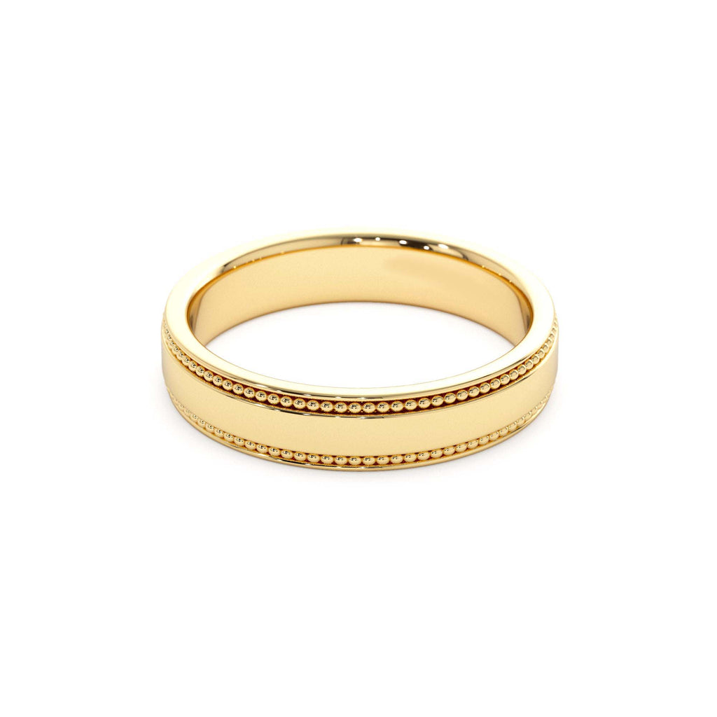 4MM Flat Milgrain Edge Wedding Band in 14K Gold — view 2