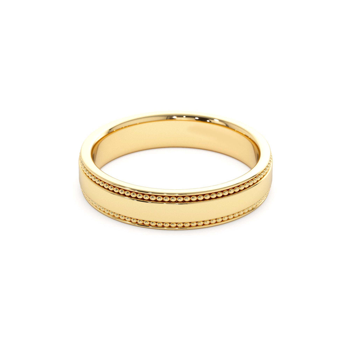 4MM Flat Milgrain Edge Wedding Band in 14K Gold — view 2