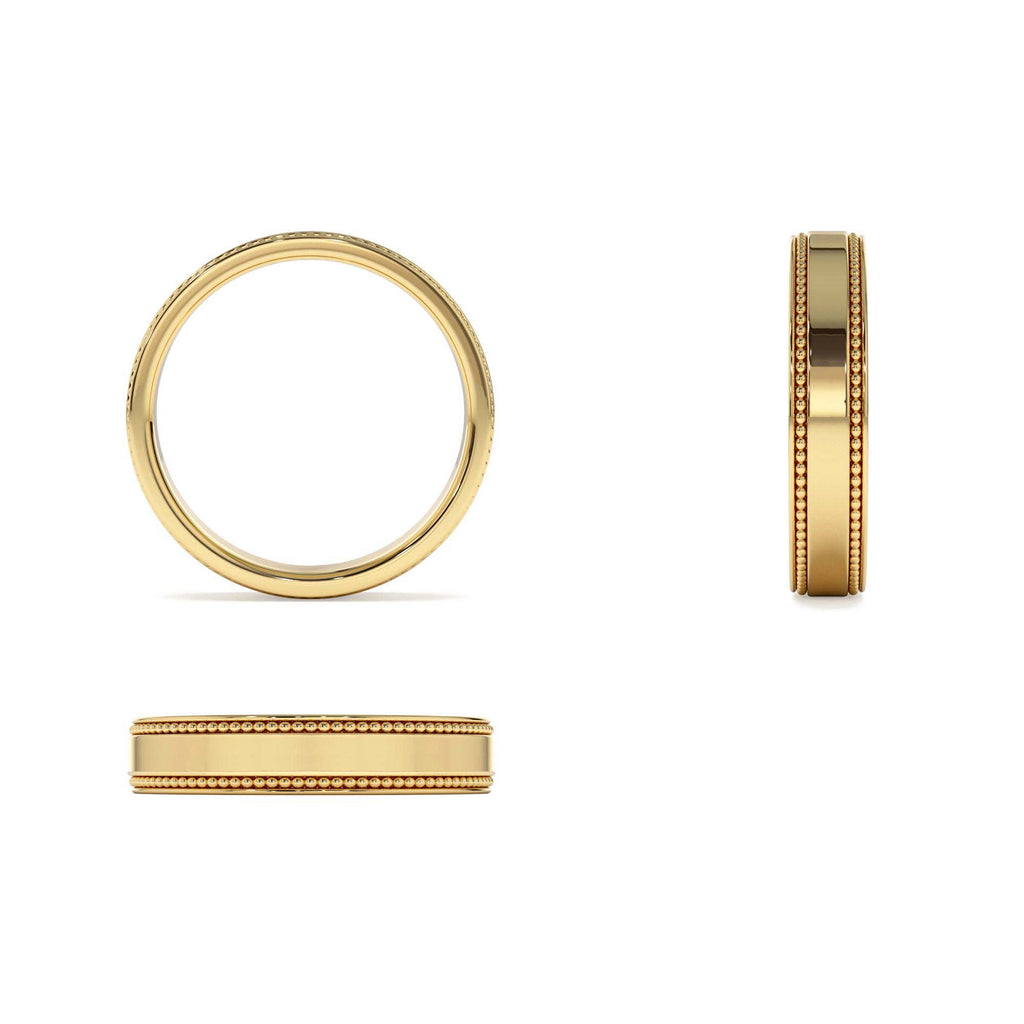 4MM Flat Milgrain Edge Wedding Band in 14K Gold — view 3