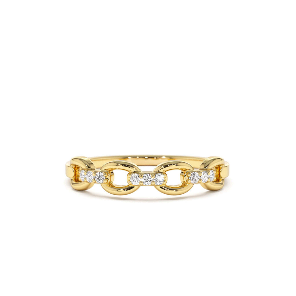 Cable Chain Link Diamond Ring in 14K Gold — view 1