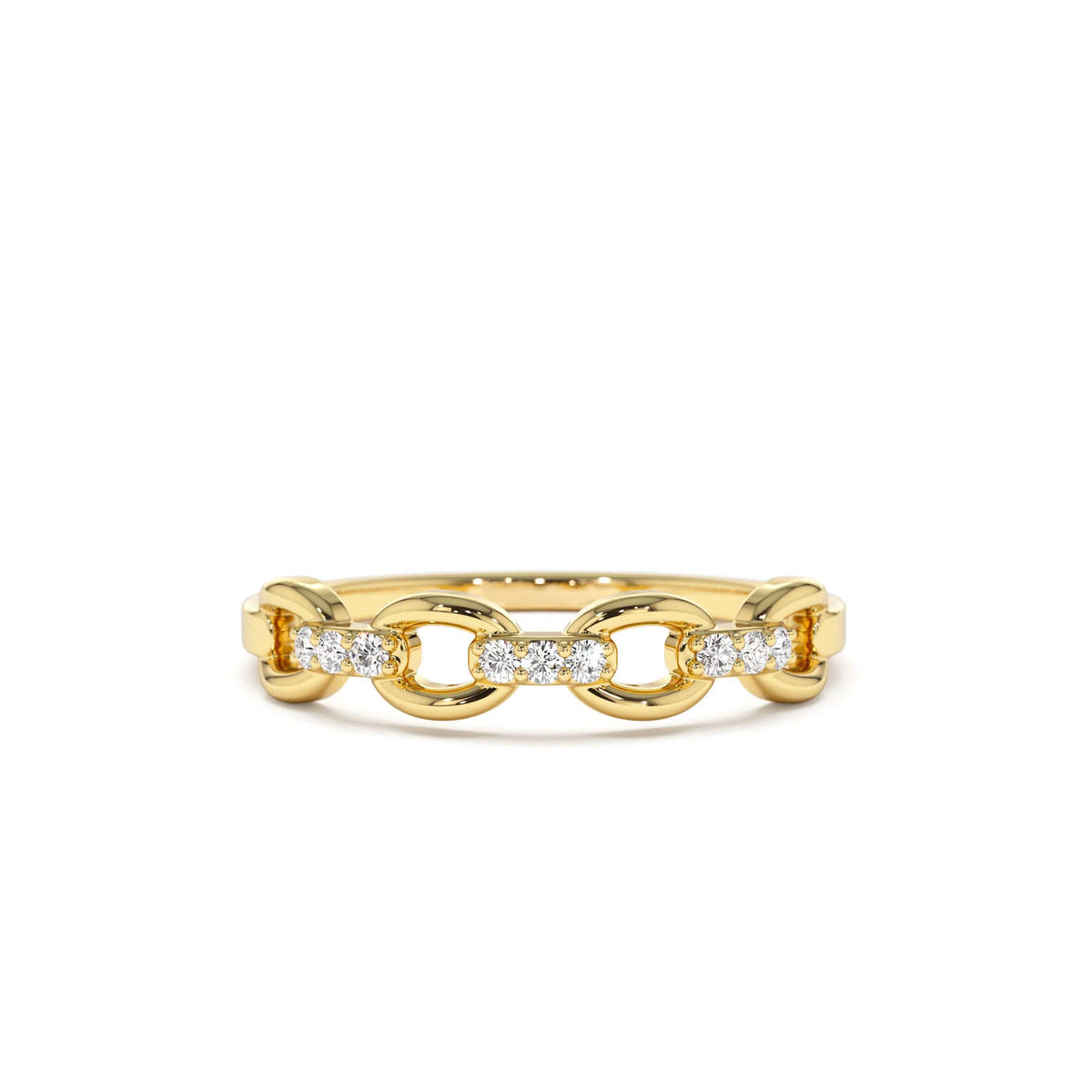 Cable Chain Link Diamond Ring in 14K Gold — view 1