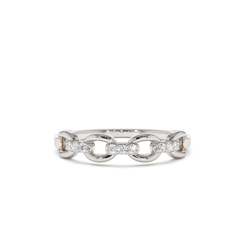 Cable Chain Link Diamond Ring in 14K Gold — view 4