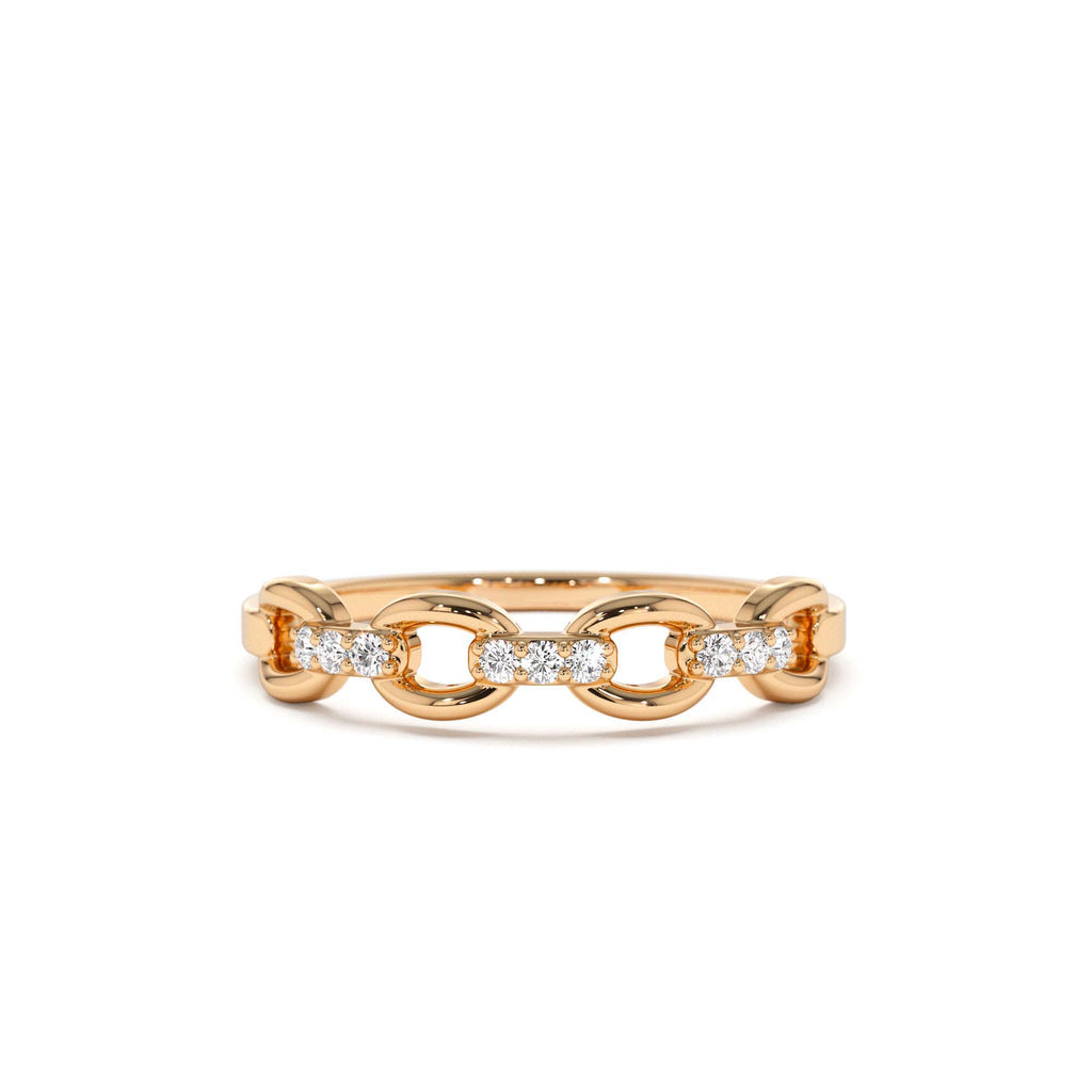 Cable Chain Link Diamond Ring in 14K Gold — view 5