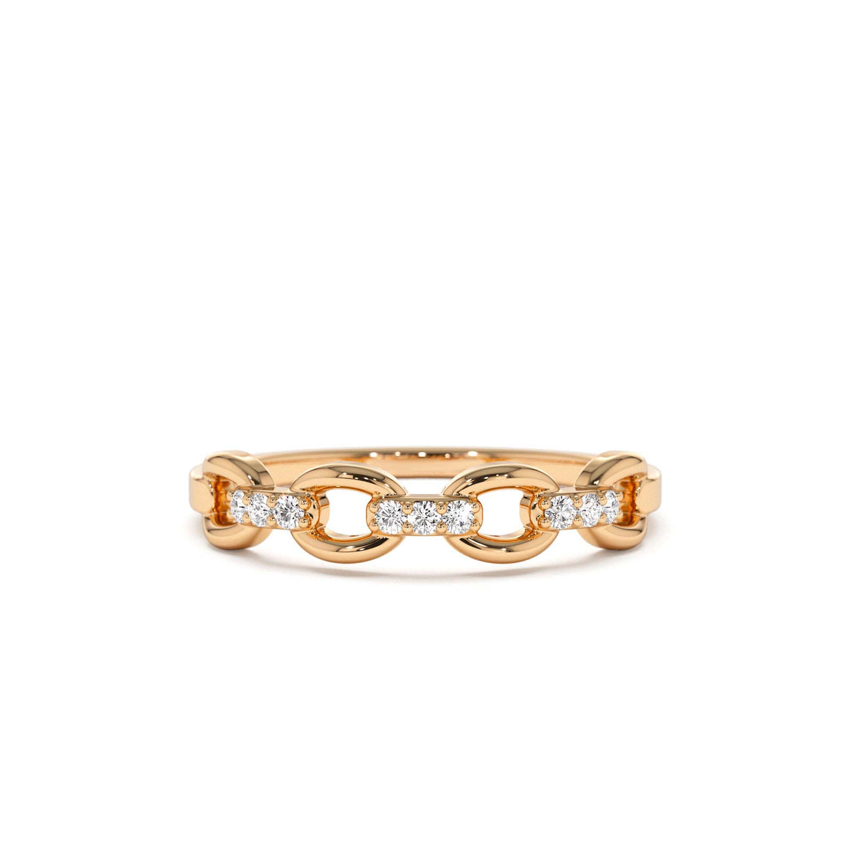 Cable Chain Link Diamond Ring in 14K Gold — view 5