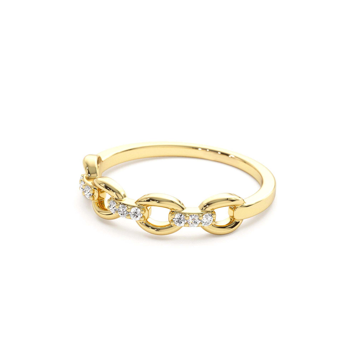 Cable Chain Link Diamond Ring in 14K Gold — view 2