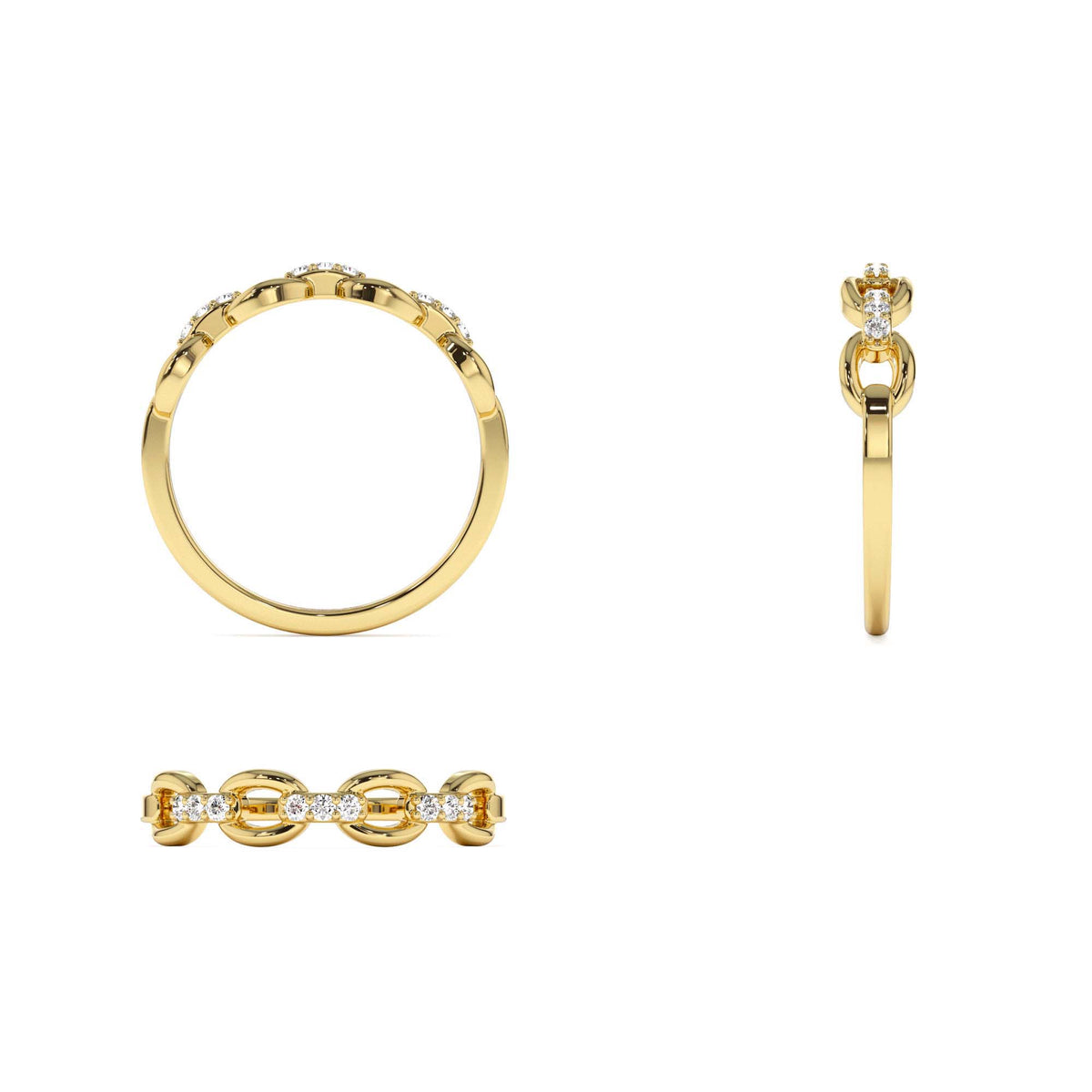 Cable Chain Link Diamond Ring in 14K Gold — view 3